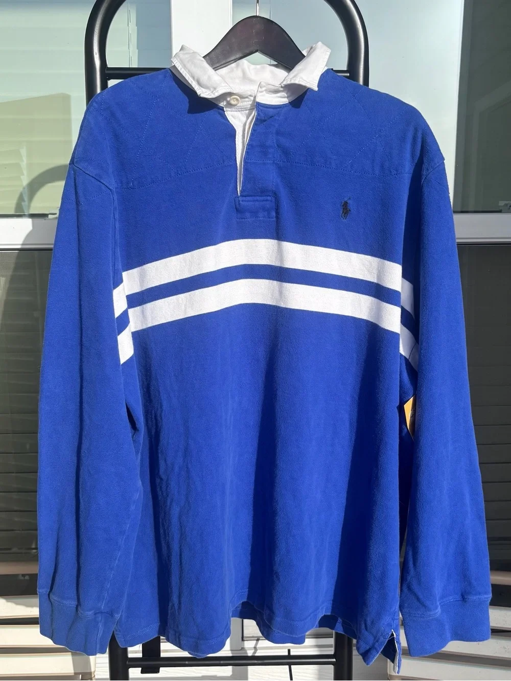 Vtg Polo Ralph Lauren Rugby Polo Striped Blue White XXL Heavy Cotton